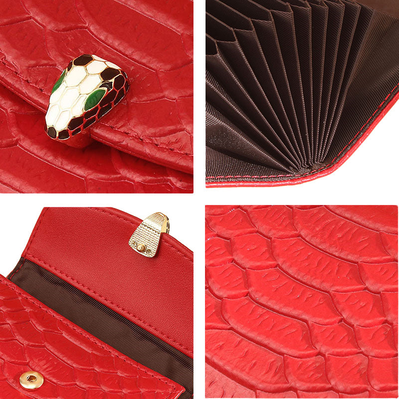 Women's Layer Cowhide Snake Pattern Exquisite Large Card Holder