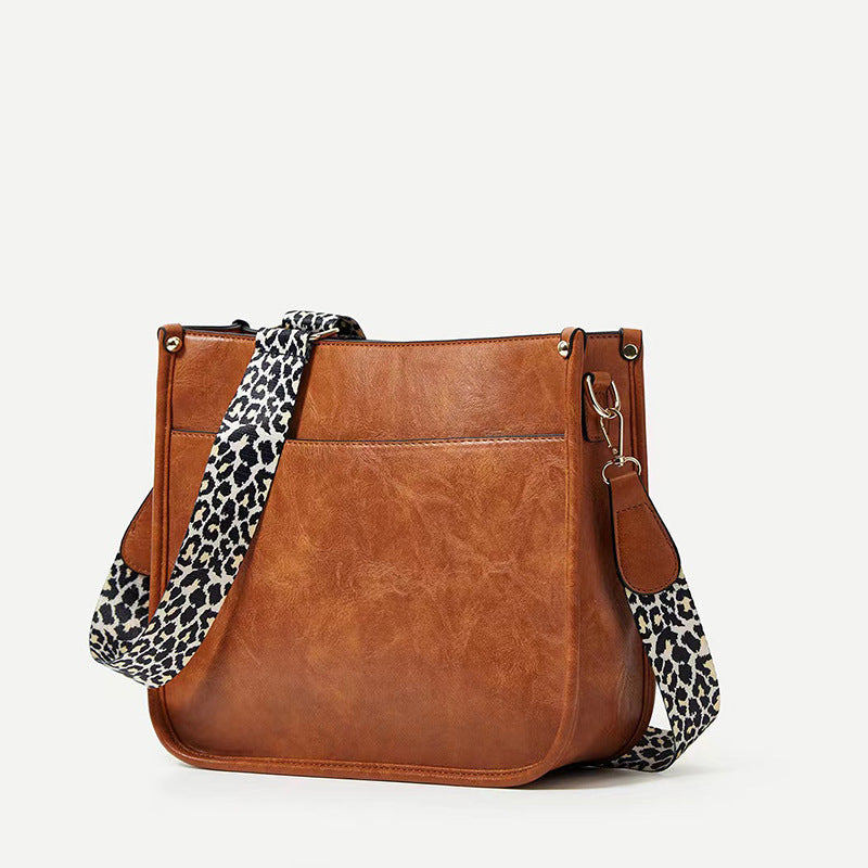 Women's Fashion Leopard Print Ribbon Large Capacity Women's Messenger Bag