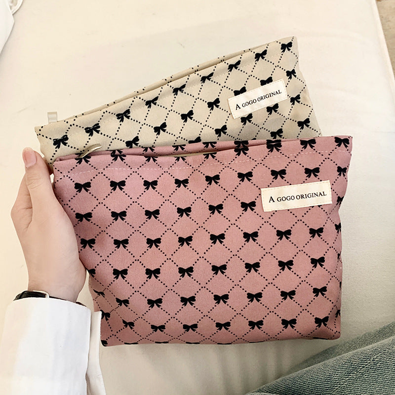 Sweet Bow Portable Toiletry Clutch Canvas Cosmetic Bags