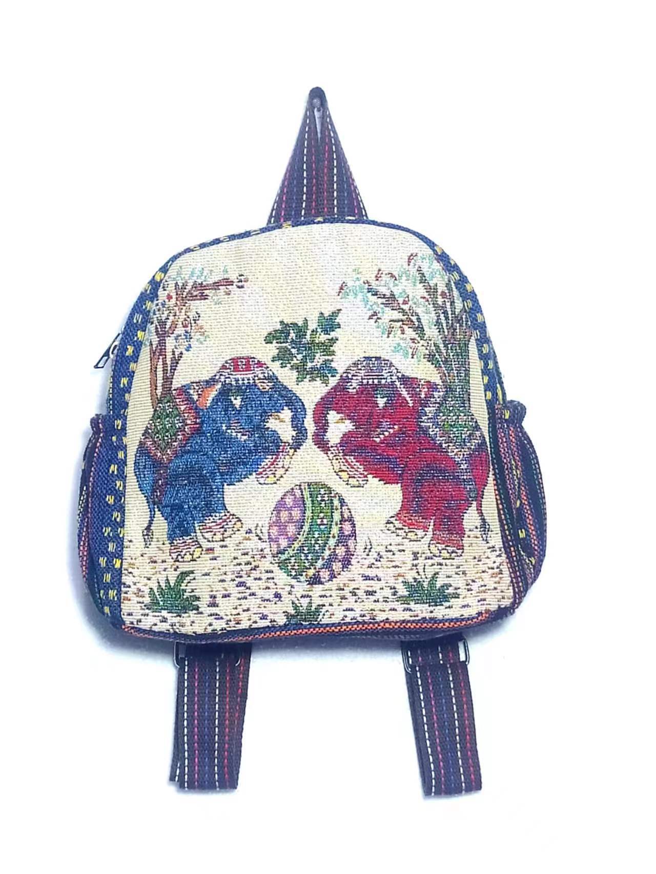 Style Gold Silk Embroidered Elephant National Backpacks