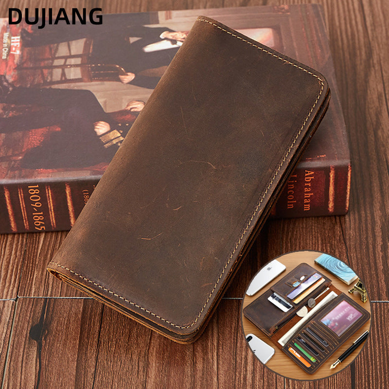 Men's Leather For Man Retro Crazy Horse Long Card Holder