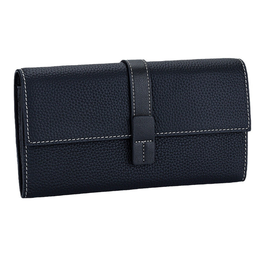 First Layer Cowhide Long Fashion Color Contrast Clutch Large Capacity Phone Bags