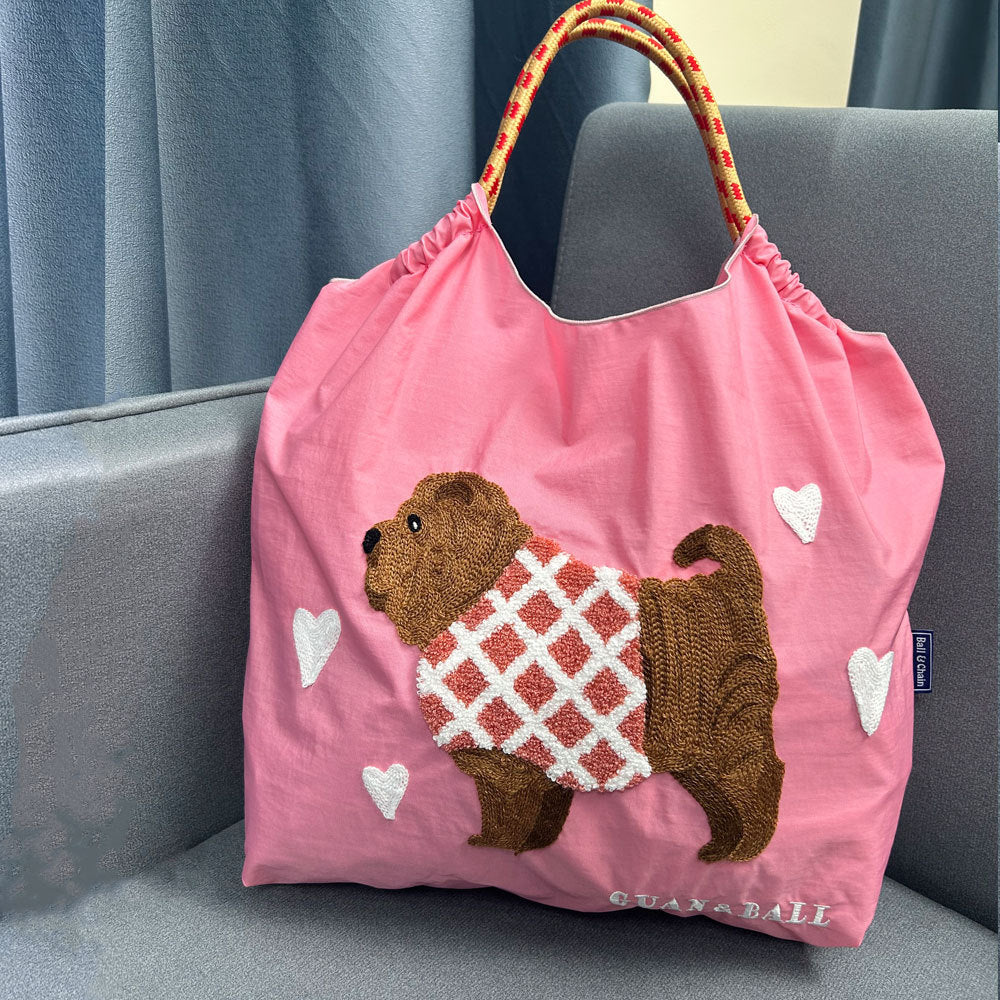 Style Cute Dog Towel Embroidery Embroidered Large Women's Shoulder Bag