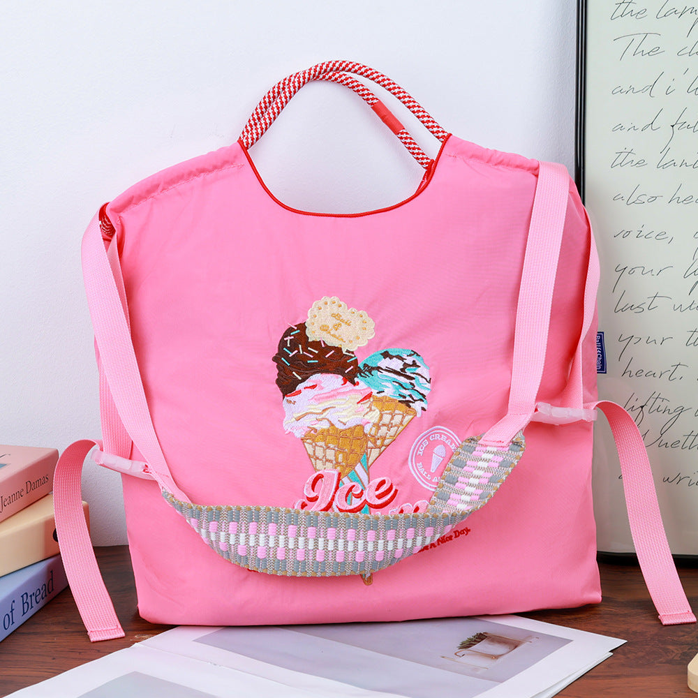 Environmental Protection Embroidery Shopping Nylon Cloth Flower Hand-held Minority Bags