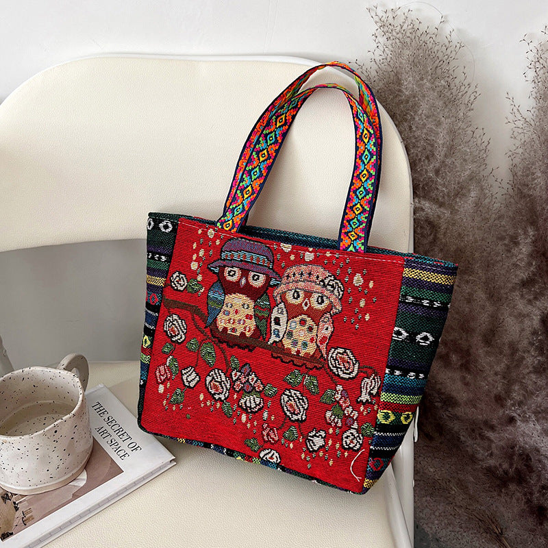 Women's Ethnic Style Embroidered Artistic Retro Large Capacity Linen Handbags