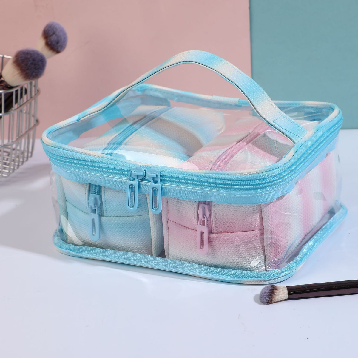 Transparent Striped Rainbow Portable Storage Wash Bags