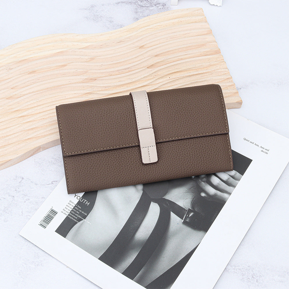 First Layer Cowhide Long Fashion Color Contrast Clutch Large Capacity Phone Bags