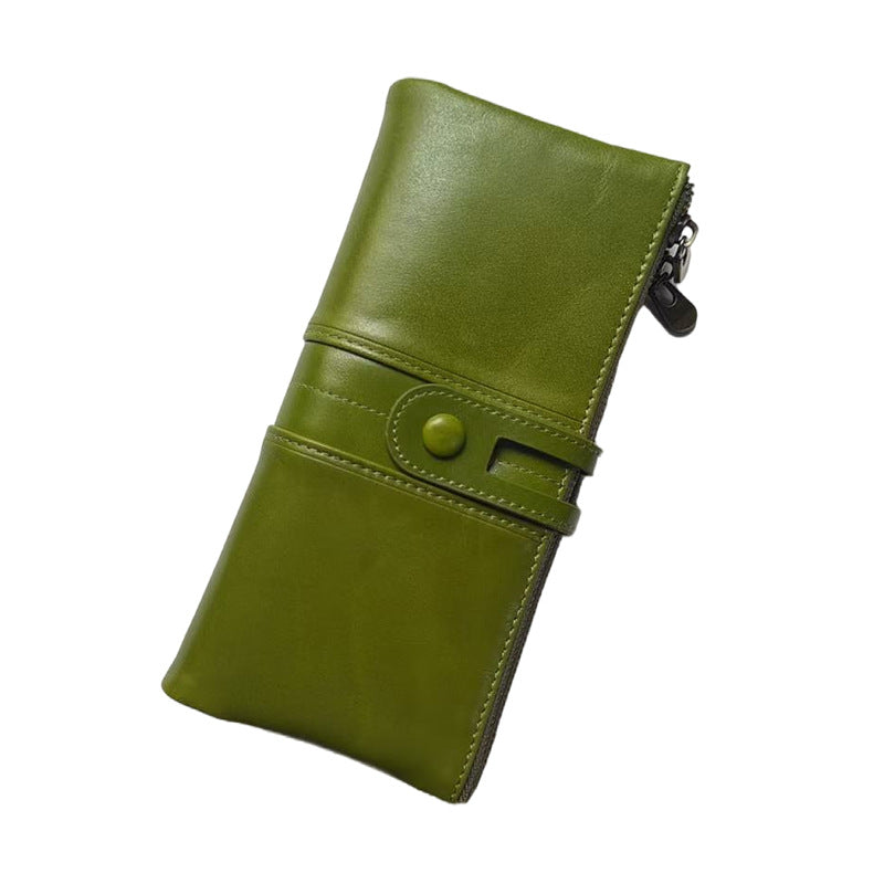 Oil Wax Skin Long Cowhide Genuine Ladies Wallet