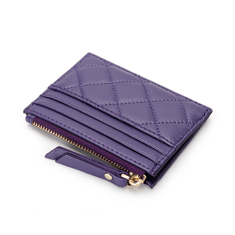 Women's Leather Zipper Multiple Slots Embroidered Diamond Coin Purses