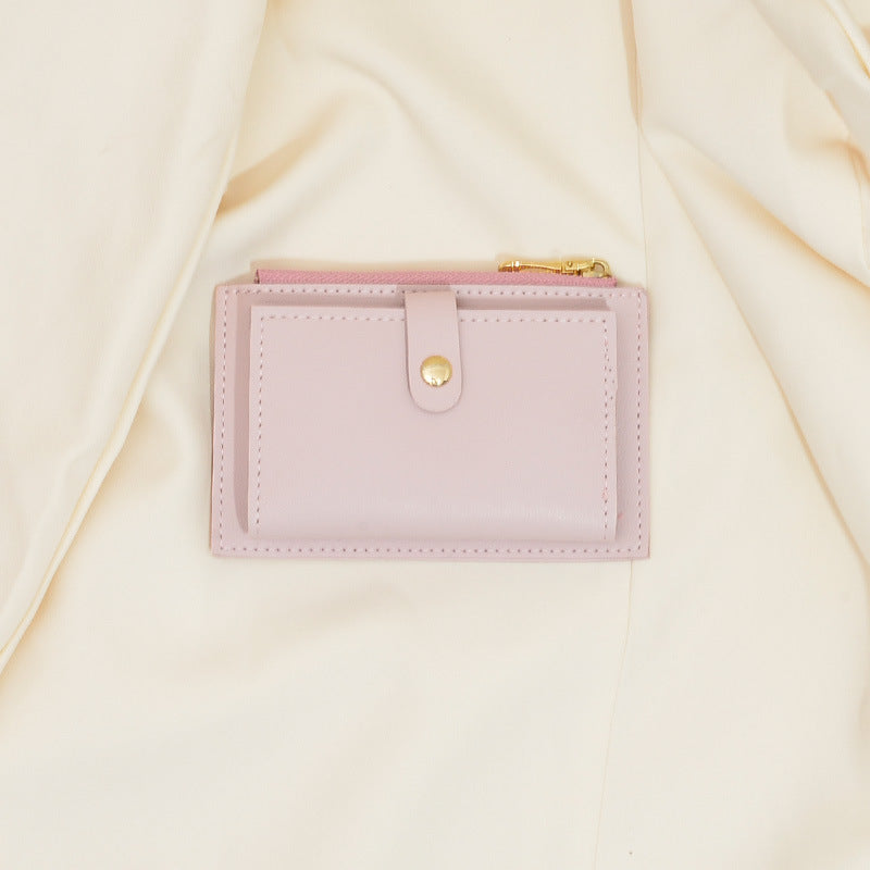 Women's Short Korean Style Minimalist Thin Zipper Hasp Multiple Purses