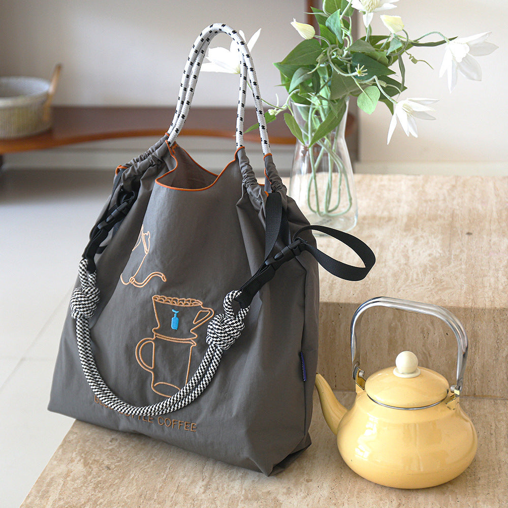 Women's Embroidered Tea Cup Environmental Protection Shopping Large Capacity Women's Shoulder Bag