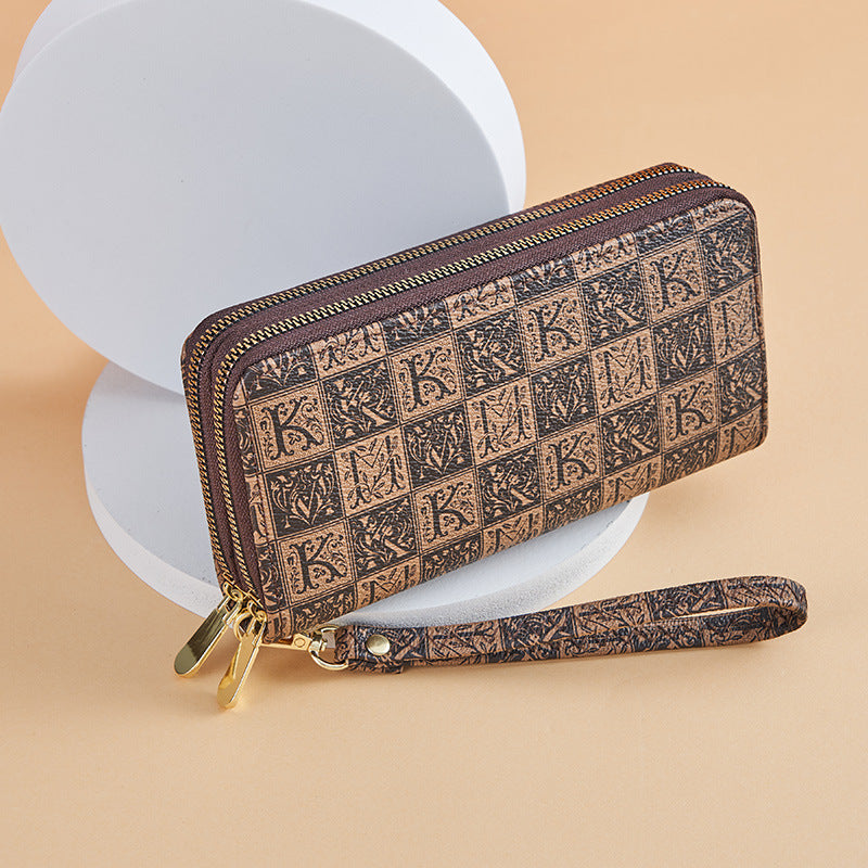 Women's Printed Large Capacity Double Zipper Mobile Ladies Wallet