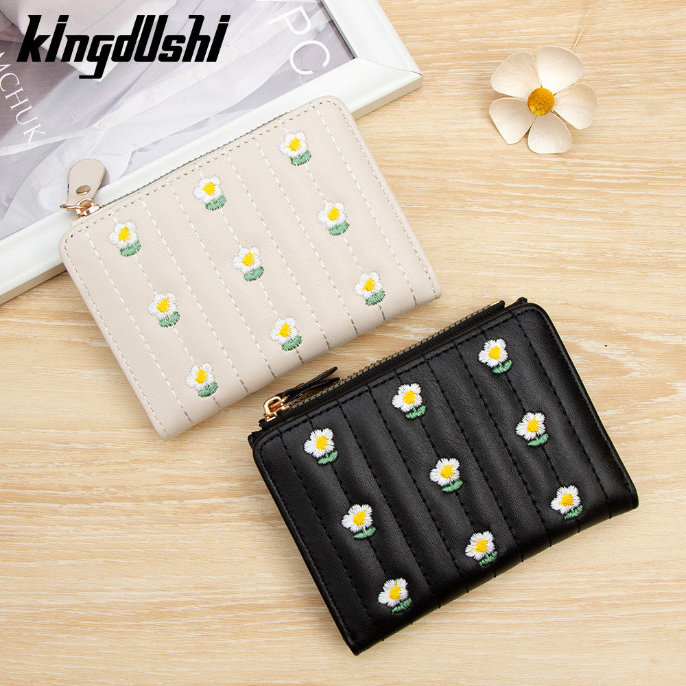 Women's Korean Style Cute Embroidered Simple Short Two Ladies Wallet