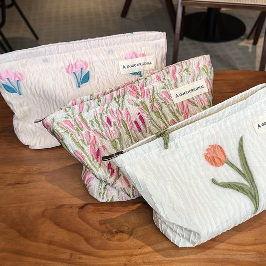 Fresh Flower Tulip Portable Storage Large Cosmetic Bags