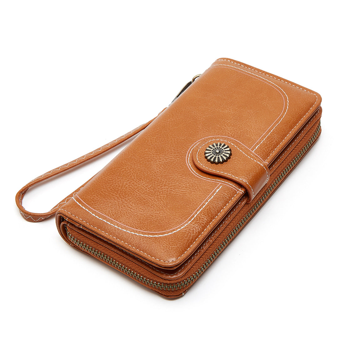 Women's Mobile Long Zipper Oil Leather Hand Ladies Wallet