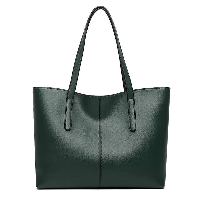 Women's Capacity Soft Leather Textured Simple Shoulder Bags