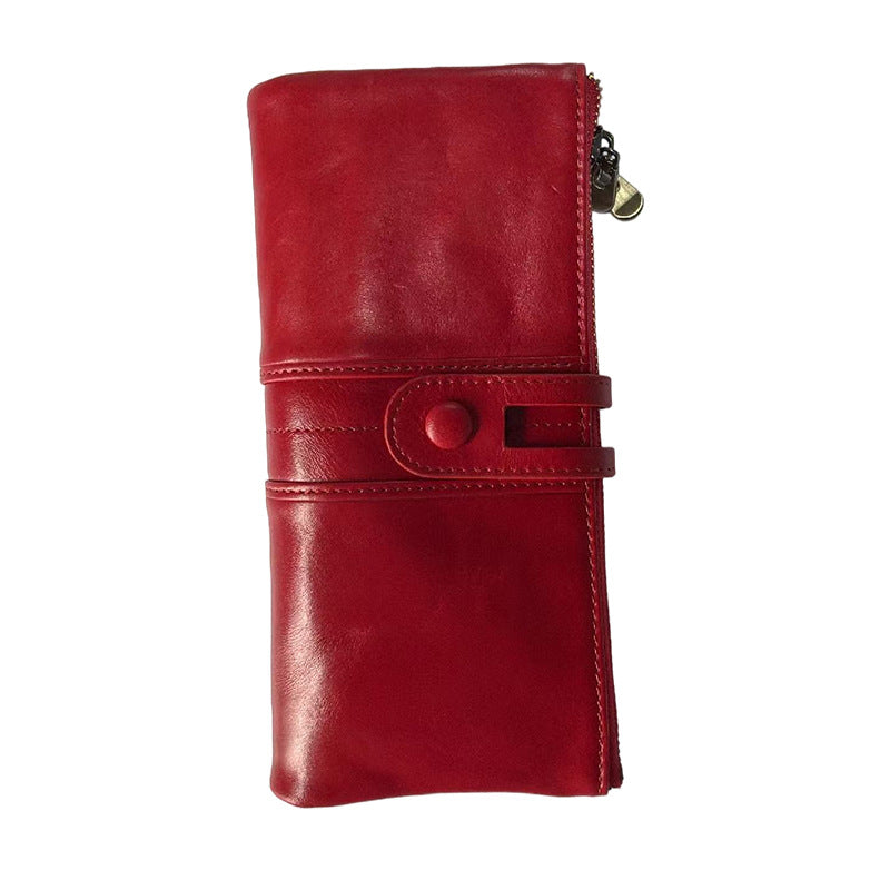 Oil Wax Skin Long Cowhide Genuine Ladies Wallet