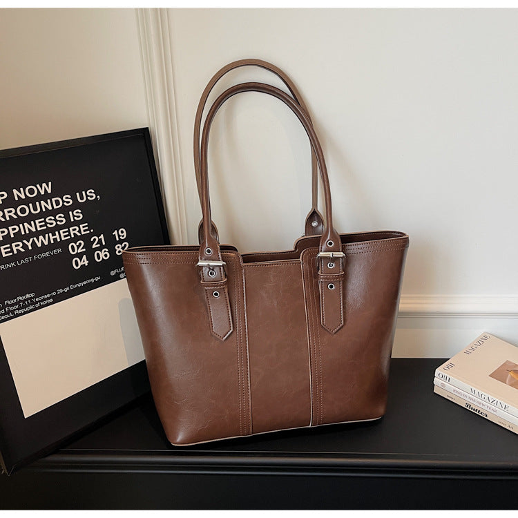 Women's Large Capacity Commuter Fashionable Stitching Minority Tote Bags
