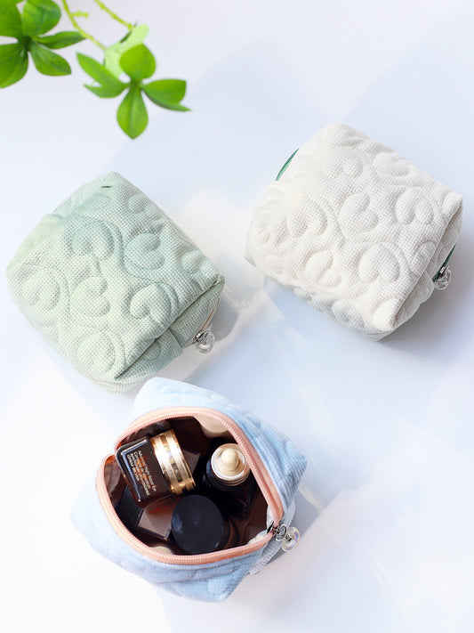 Female Korean Style Portable Heart Solid Cosmetic Bags