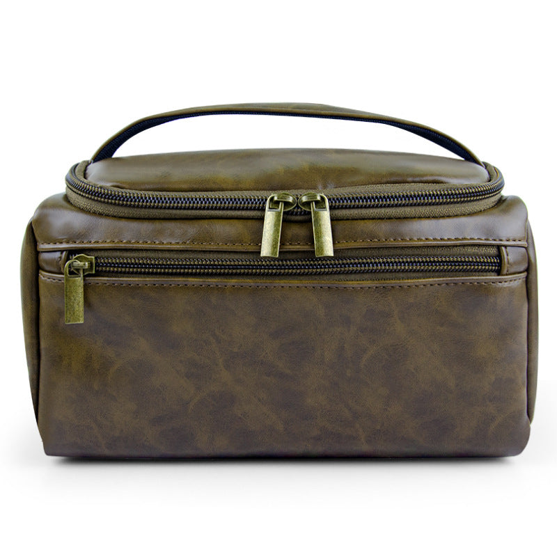 Crazy Horse Leather Large Capacity Portable Wash Makeup Bag