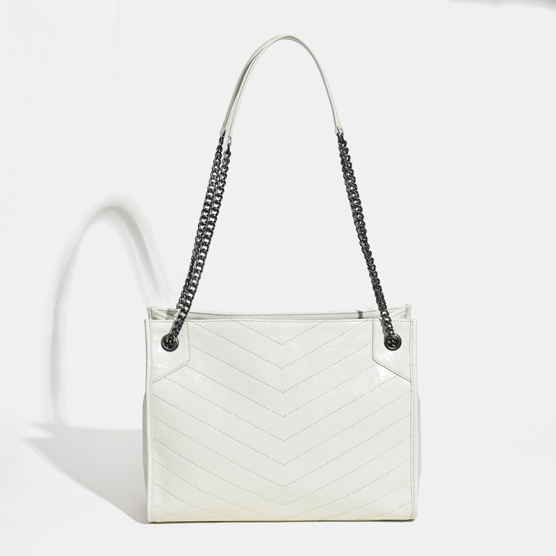 Women's First Layer Cowhide Diamond Pattern Chain Women's Shoulder Bag
