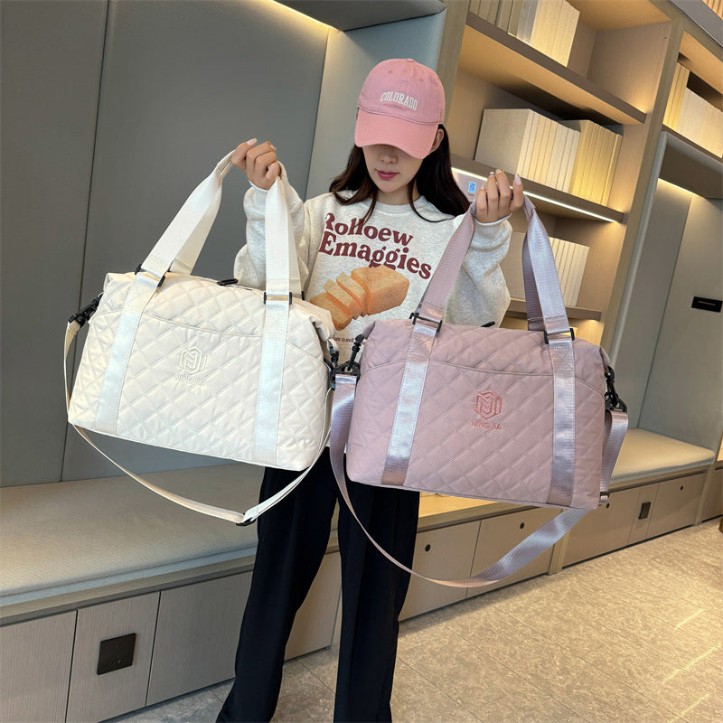 Women's Rhombus Lightweight Korean Style High-grade Large Travel Bags
