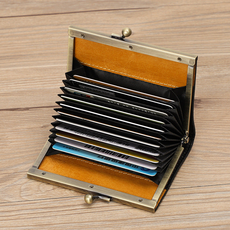 Women's First Layer Oil Wax Leather Sleeve Card Holder