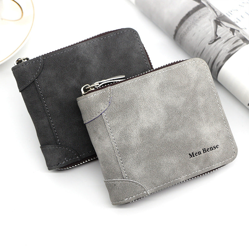 Men's Personalized Short Zipper Two Fold Man's Vintage Men's Wallets
