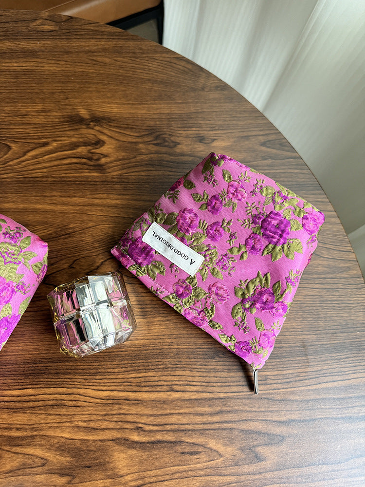 Flower Portable Storage Canvas Liner Toiletry Makeup Bag