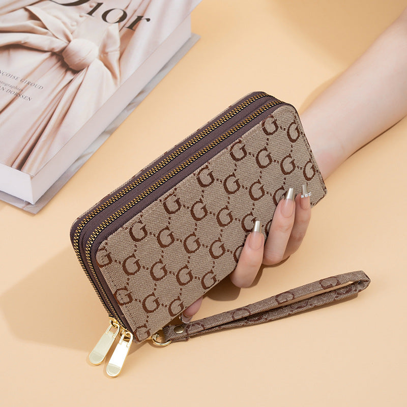 Women's Printed Large Letter Fashion Double Pull Capacity Multiple Slots Ladies Wallet
