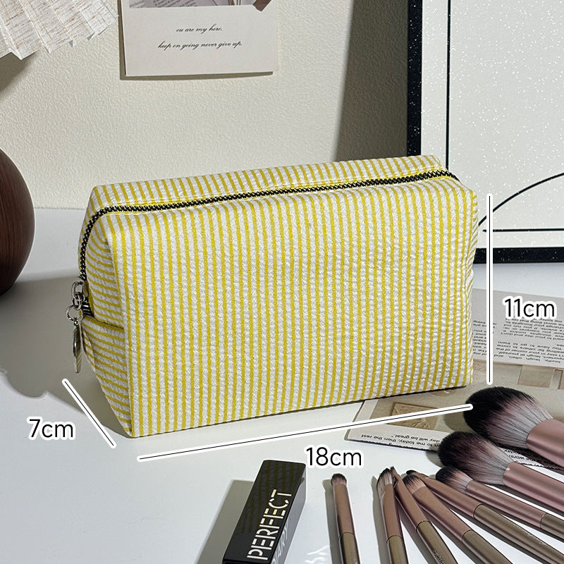 Striped Make-up Large Capacity Seersucker Embroidered Portable Out Makeup Bag