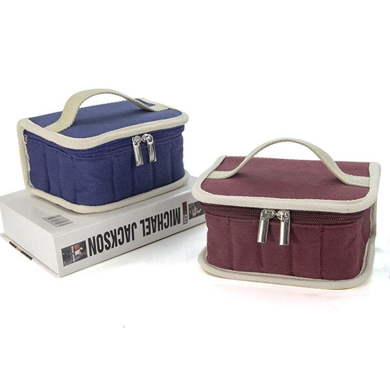 Grid Solid Color Canvas Large Capacity Makeup Bag