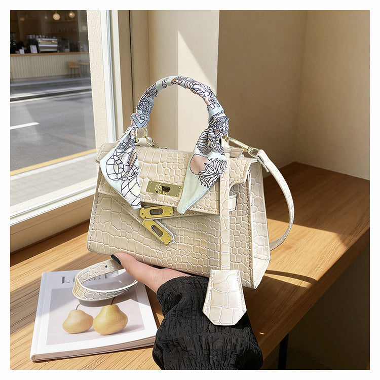 Women's Textured Crocodile Pattern Vintage Silk Scarf Women's Shoulder Bag