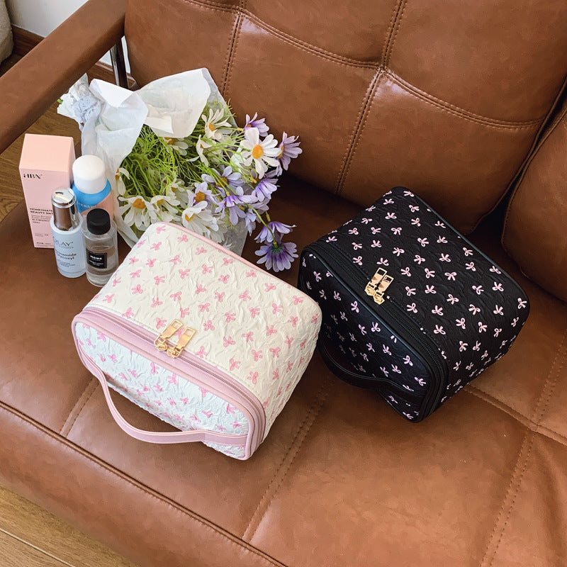 Bow Classic Style Wash Large Capacity Makeup Bag