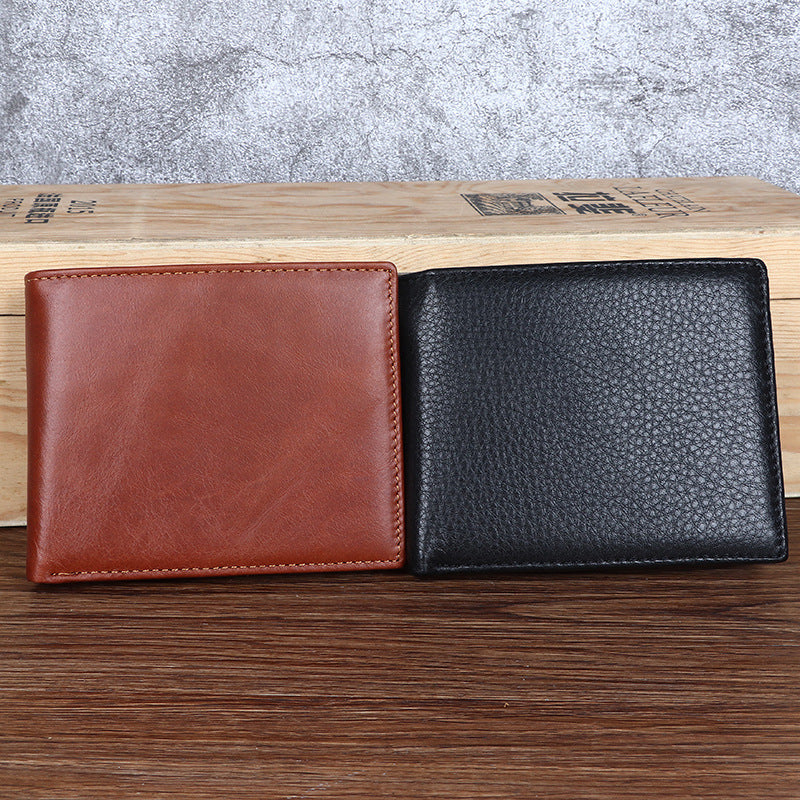 Men's Leather First Layer Cowhide Business Three-fold Men's Wallet