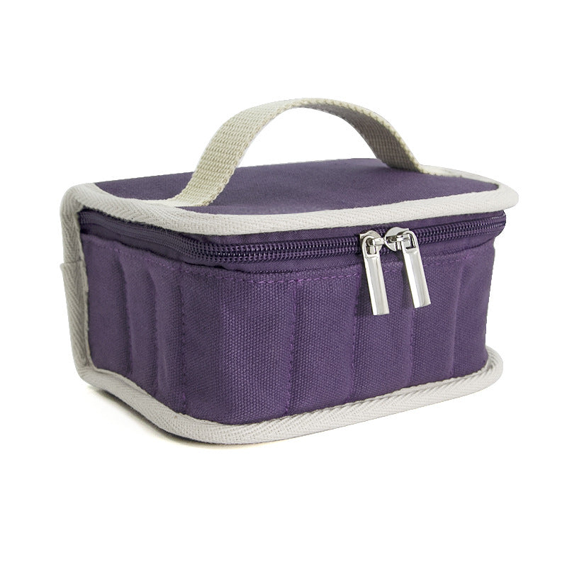 Grid Solid Color Canvas Large Capacity Makeup Bag