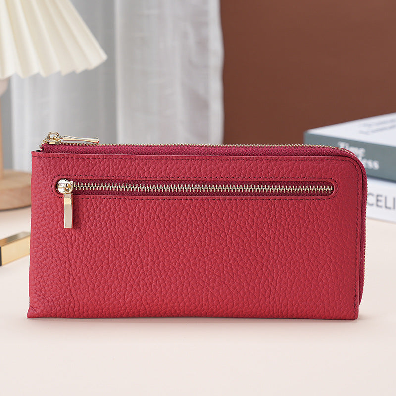 Women's Leather Long Swiping Cowhide Multiple Slots Ladies Wallet