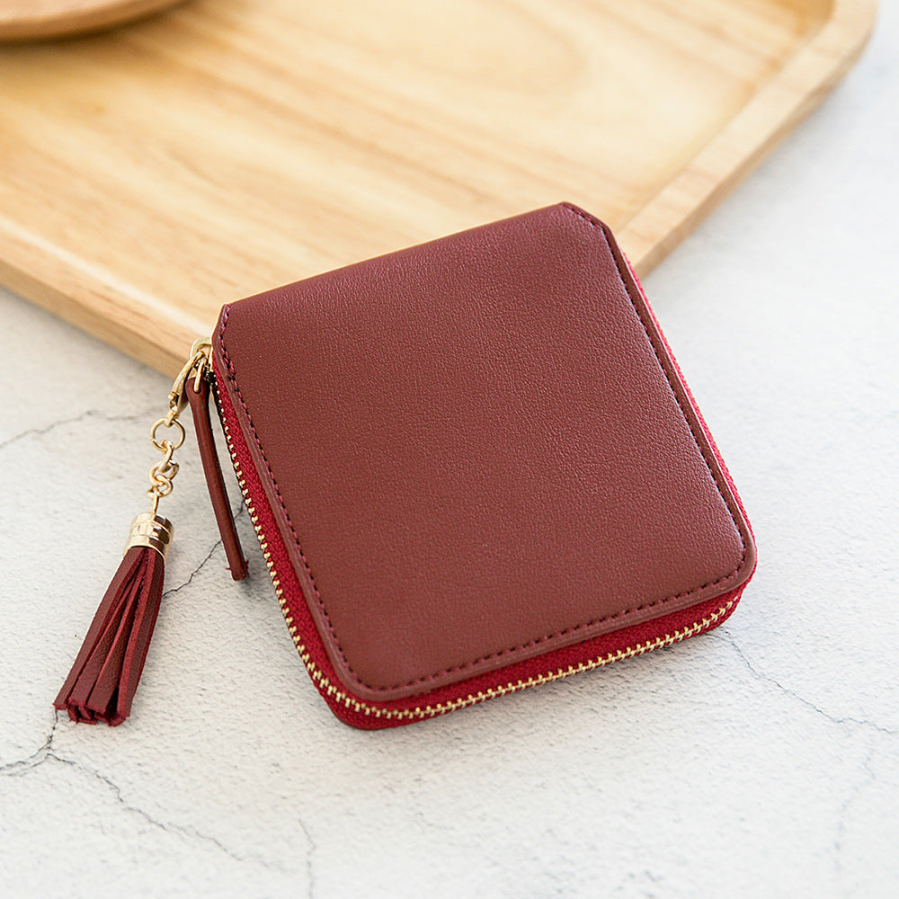 Women's Simple Zipper Korean Style Fashion Tassel Ladies Wallet