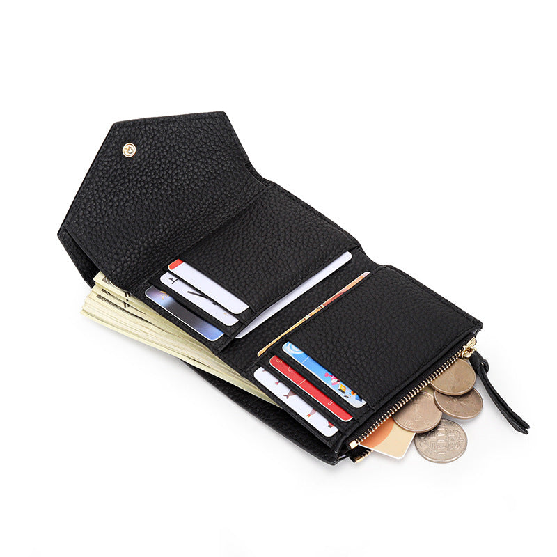 Women's Short Simple Folding First Layer Cowhide Ladies Wallets