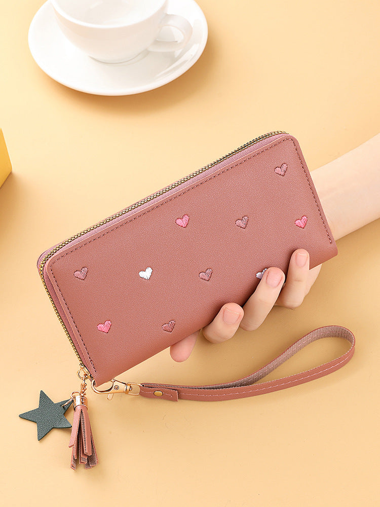 Long Love Korean Style Tassel Embroidered Ladies Wallets