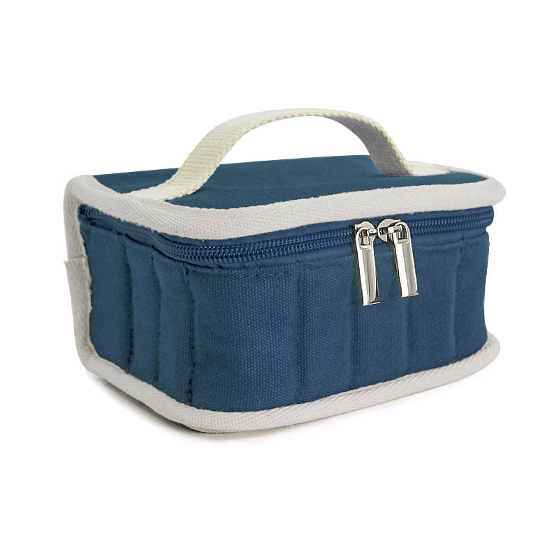 Grid Solid Color Canvas Large Capacity Makeup Bag