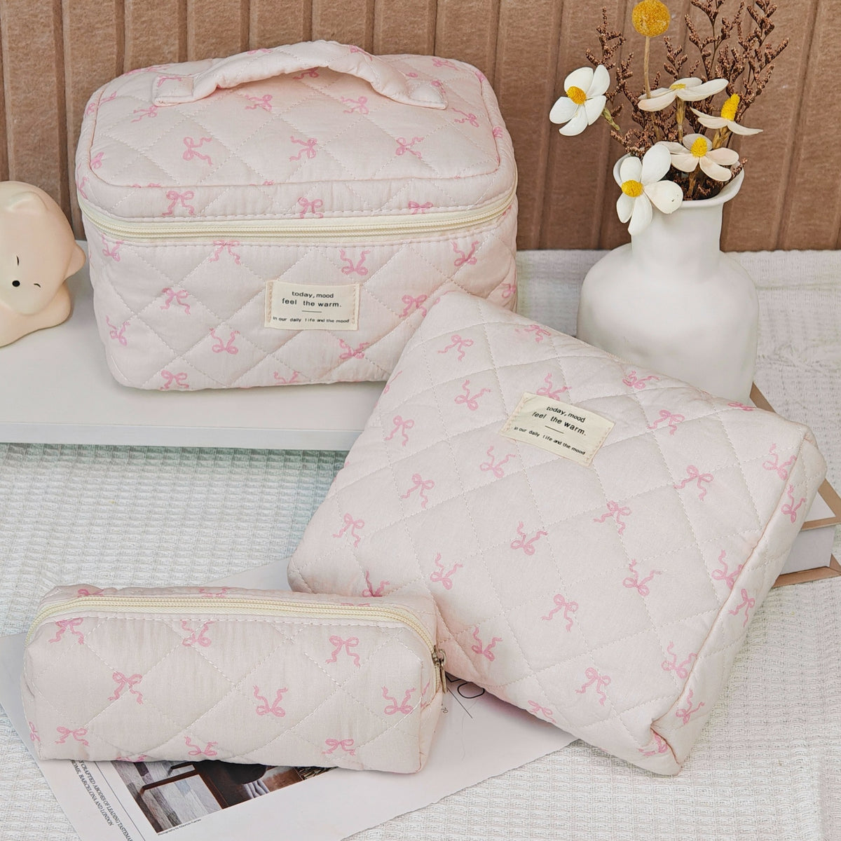 Women's Cotton Large Capacity Niche Portable Toiletry Floral Makeup Bag