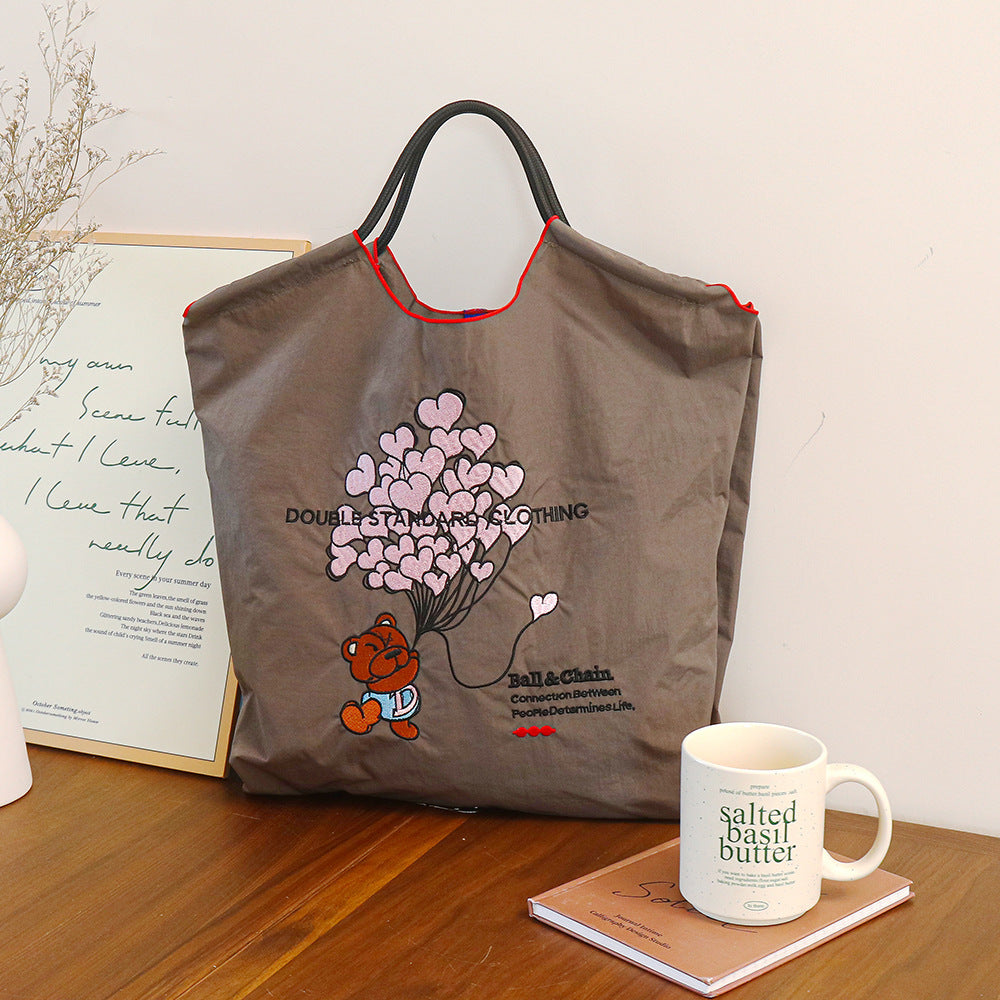 Nylon Embroidered Fashion Niche Large Capacity One Shopping Bags