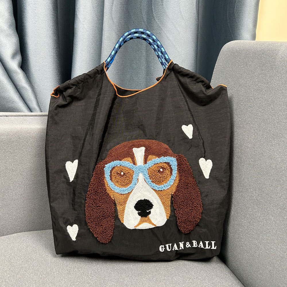 Style Cute Dog Towel Embroidery Embroidered Large Women's Shoulder Bag