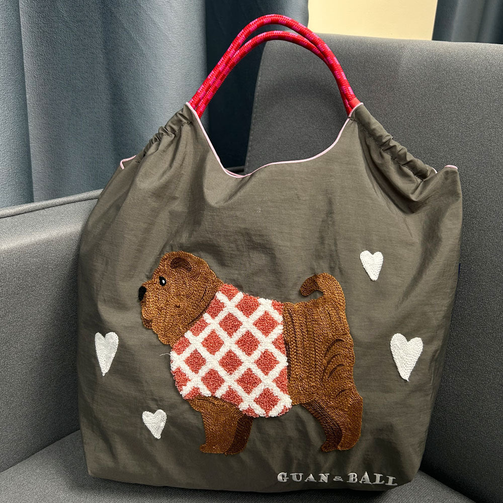 Style Cute Dog Towel Embroidery Embroidered Large Women's Shoulder Bag