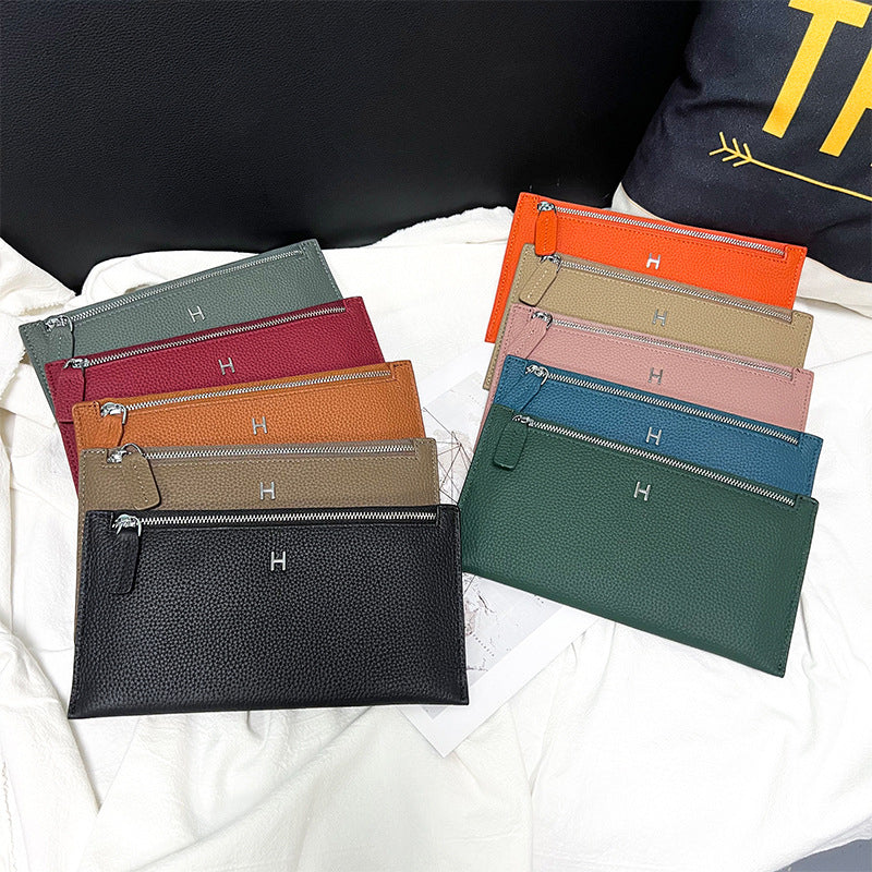 Women's First Layer Cowhide Long Clutch Genuine Leather Simple Ladies Wallet
