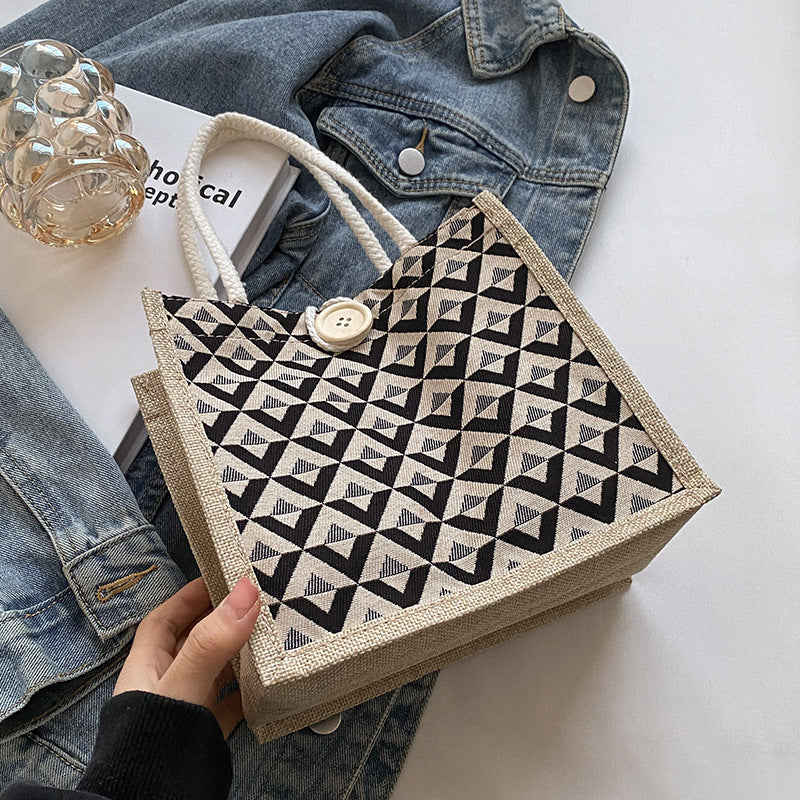 Linen Lunch Box Versatile Go Out Handbags