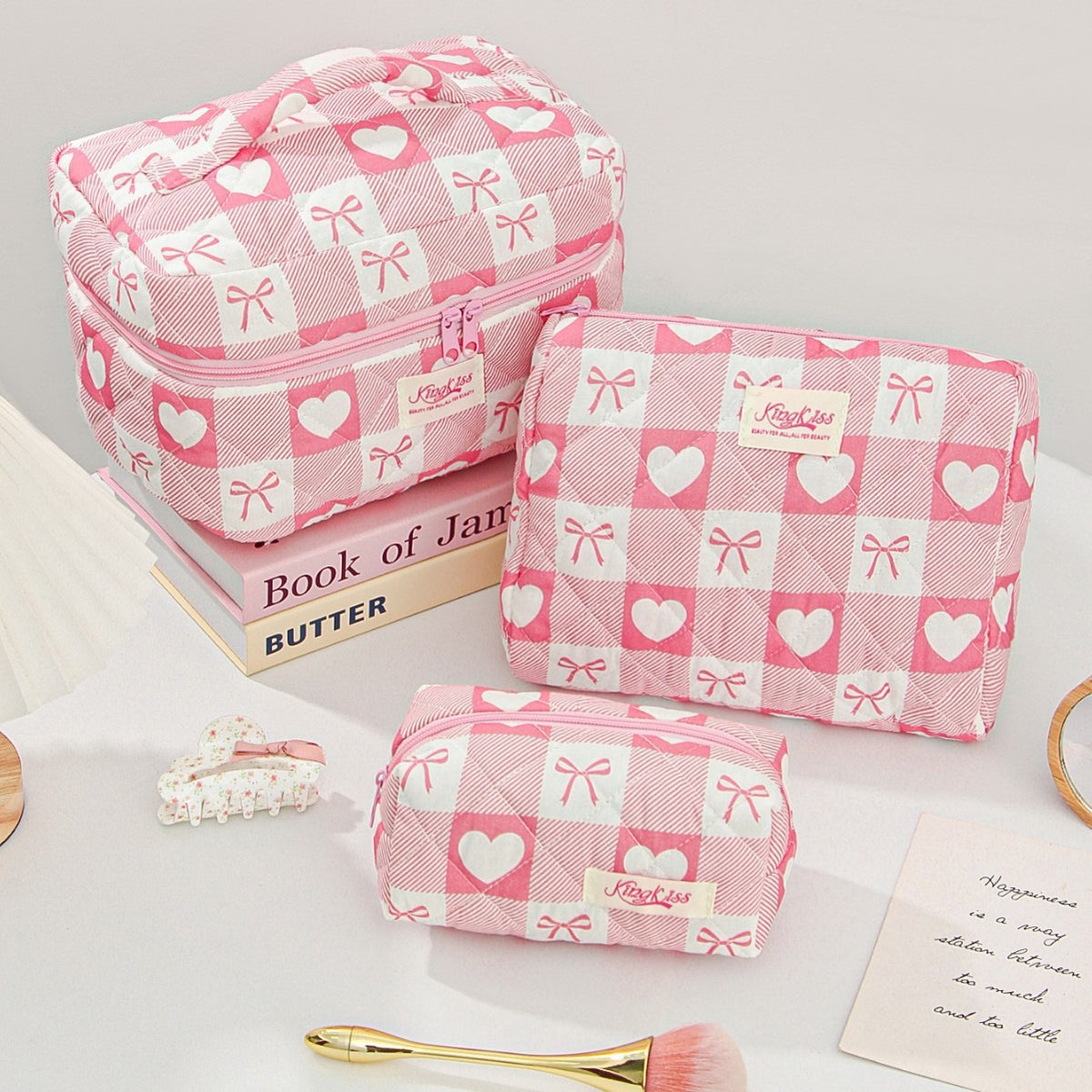 Love Heart Bow Portable Large Capacity Makeup Bag