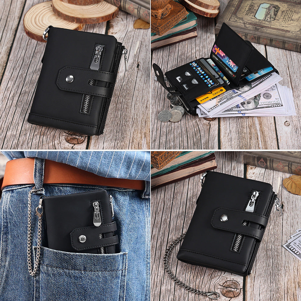 Men's Vintage Multiple Slots Large Capacity With Chain Genuine Leather Card Holder