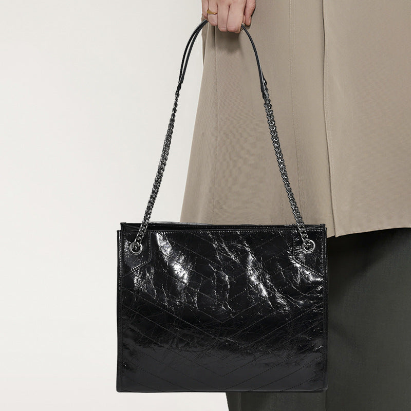 Women's First Layer Cowhide Diamond Pattern Chain Women's Shoulder Bag